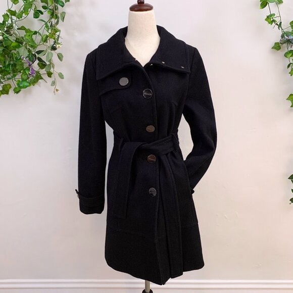 Kenneth Cole Black Wool Blend Trench Coat Size 4 - Picture 5 of 13